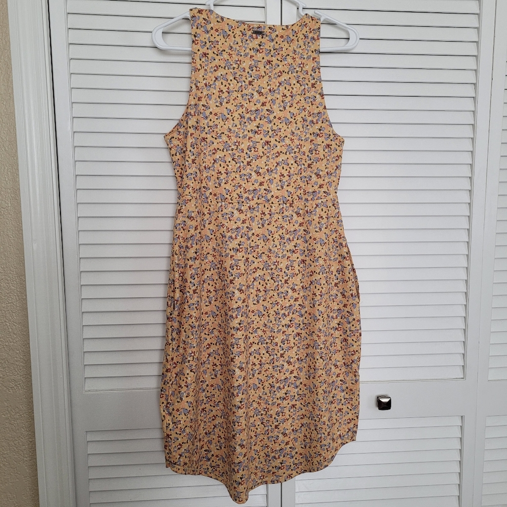 $99 PRANA Emerald Lake Skater Spring Dress Womens XS Birch Petals Floral Print